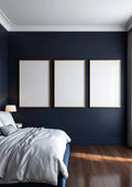 Bedroom Navy High-Res Frame Mockup — Gold Frame Portrait 2:3 — Perspective View — #04296 | MockupBulk