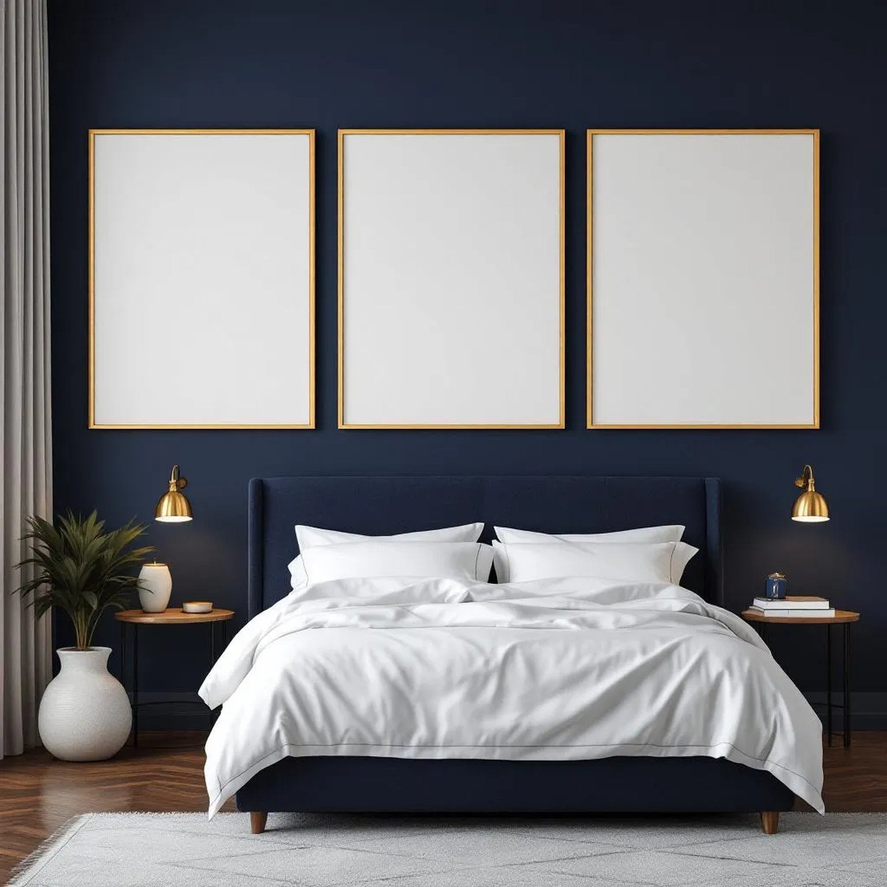 Bedroom Navy High-Res Frame Mockup — Plain Square Frame Portrait 2:3 — Perspective View — #04300 | MockupBulk