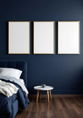 Bedroom Navy Interior Frame Mockup — Gold Frame Portrait 2:3 — Perspective View — #04302 | MockupBulk