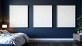 Bedroom Navy Lifestyle Frame Mockup — Silver Frame Portrait 2:3 — Perspective View — #04307 | MockupBulk