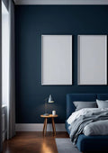 Bedroom Navy Interior Frame Mockup — Silver Frame Portrait 2:3 — Perspective View — #04308 | MockupBulk