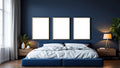 Bedroom Navy Editorial Room Mockup — Silver Frame Portrait 2:3 — Perspective View — #04313 | MockupBulk