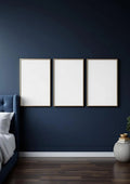 Bedroom Navy Wall Art Mockup — Silver Frame Portrait 2:3 — Perspective View — #04314 | MockupBulk