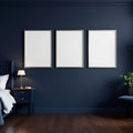 Bedroom Navy High-Res Frame Mockup — Plain Square Frame A-Series (A4 / A3) — Perspective View — #04315 | MockupBulk