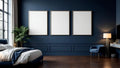Bedroom Navy Frame Display Mockup — Silver Frame Landscape 3:4 — Perspective View — #04316 | MockupBulk