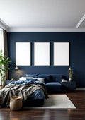 Bedroom Navy Interior Frame Mockup — Silver Frame Portrait 2:3 — Perspective View — #04317 | MockupBulk