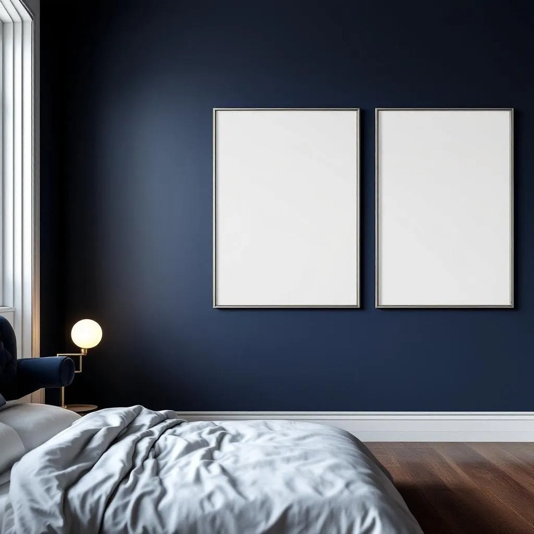 Bedroom Navy Professional Frame Mockup — Plain Square Frame Portrait 2:3 — Perspective View — #04318 | MockupBulk