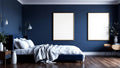 Bedroom Navy Styled Room Mockup — Silver Frame Portrait 2:3 — Perspective View — #04319 | MockupBulk