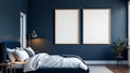 Bedroom Navy Styled Room Mockup — Silver Frame Portrait 2:3 — Perspective View — #04322 | MockupBulk