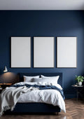 Bedroom Navy Professional Frame Mockup — Silver Frame Portrait 2:3 — Perspective View — #04323 | MockupBulk