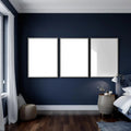 Bedroom Navy Interior Frame Mockup — Plain Square Frame Portrait 5:7 — Perspective View — #04324 | MockupBulk