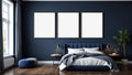 Bedroom Navy Wall Art Mockup — Silver Frame Portrait 2:3 — Perspective View — #04325 | MockupBulk