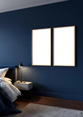 Bedroom Navy Editorial Room Mockup — Silver Frame Portrait 2:3 — Perspective View — #04326 | MockupBulk