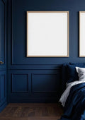 Bedroom Navy Room Scene Mockup — Raw Pine Frame Square 1:1 — Perspective View — #04329 | MockupBulk
