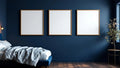 Bedroom Navy Wall Art Mockup — Raw Pine Frame Portrait 4:5 — Perspective View — #04331 | MockupBulk