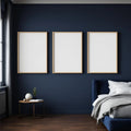 Bedroom Navy Premium Interior Mockup — Plain Square Frame Portrait 2:3 — Perspective View — #04333 | MockupBulk