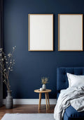 Bedroom Navy Professional Frame Mockup — Raw Pine Frame Portrait 2:3 — Perspective View — #04335 | MockupBulk