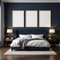 Bedroom Navy Lifestyle Frame Mockup — Plain Square Frame Portrait 2:3 — Perspective View — #04336 | MockupBulk
