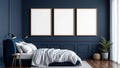 Bedroom Navy Professional Frame Mockup — Raw Pine Frame Portrait 2:3 — Perspective View — #04337 | MockupBulk