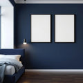 Bedroom Navy Wall Art Mockup — Plain Square Frame Portrait 2:3 — Perspective View — #04348 | MockupBulk