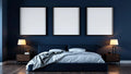 Bedroom Navy Room Scene Mockup — Espresso Frame Portrait 2:3 — Perspective View — #04349 | MockupBulk