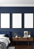 Bedroom Navy Interior Frame Mockup — Espresso Frame Portrait 2:3 — Perspective View — #04350 | MockupBulk