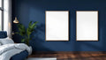 Bedroom Navy Interior Frame Mockup — Espresso Frame Landscape 11x14 — Perspective View — #04355 | MockupBulk