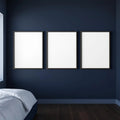 Bedroom Navy Frame Display Mockup — Plain Square Frame Landscape 11x14 — Perspective View — #04357 | MockupBulk