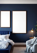 Bedroom Navy Premium Interior Mockup — Espresso Frame Portrait 2:3 — Perspective View — #04359 | MockupBulk
