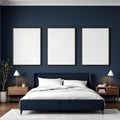 Bedroom Navy High-Res Frame Mockup — Plain Square Frame Portrait 2:3 — Perspective View — #04363 | MockupBulk