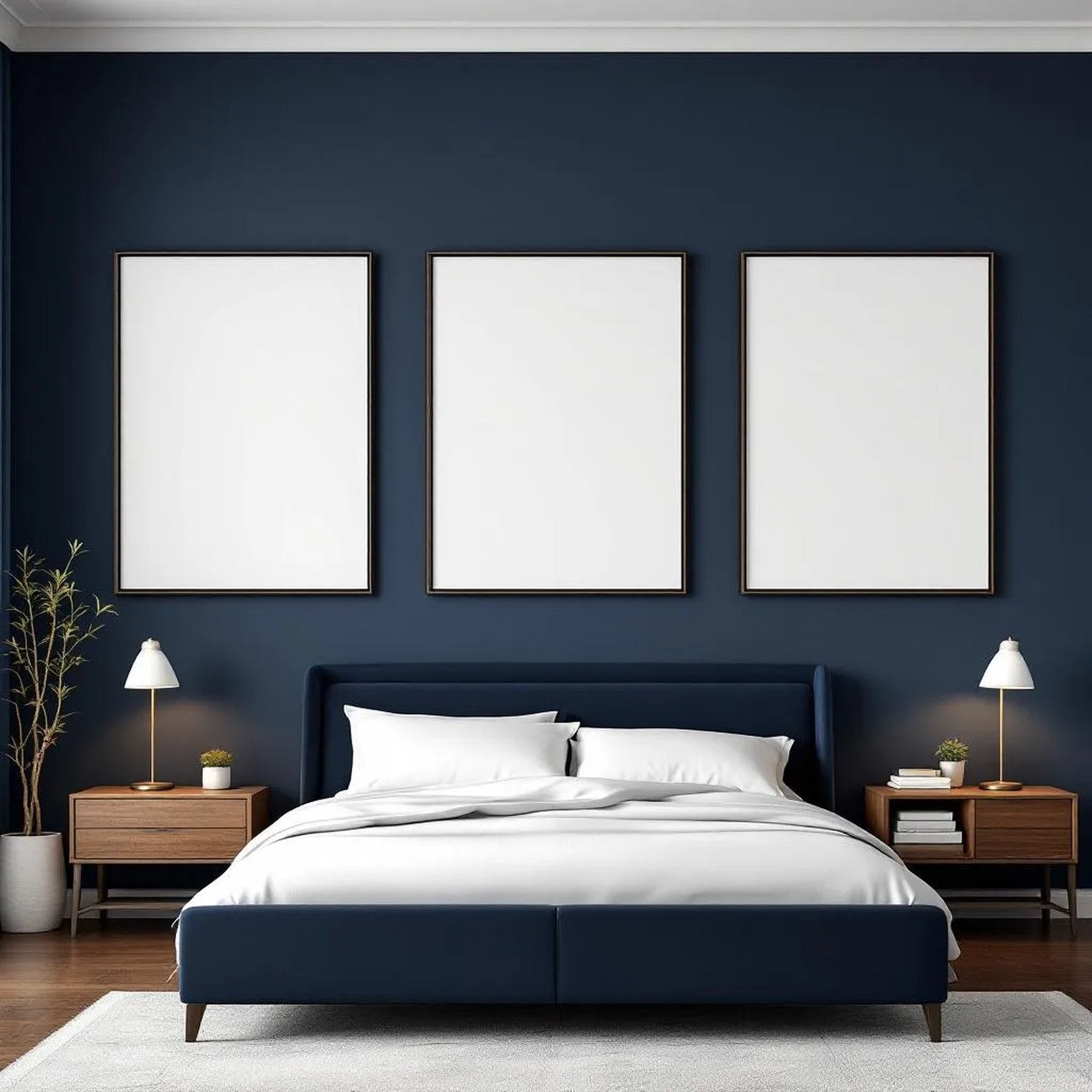 Bedroom Navy High-Res Frame Mockup — Plain Square Frame Portrait 2:3 — Perspective View — #04363 | MockupBulk