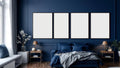 Bedroom Navy Interior Frame Mockup — Espresso Frame Landscape 3:4 — Perspective View — #04364 | MockupBulk