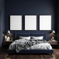 Bedroom Navy Lifestyle Frame Mockup — Plain Square Frame Portrait 2:3 — Perspective View — #04366 | MockupBulk