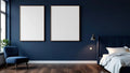 Bedroom Navy Styled Room Mockup — Espresso Frame Portrait 2:3 — Perspective View — #04367 | MockupBulk