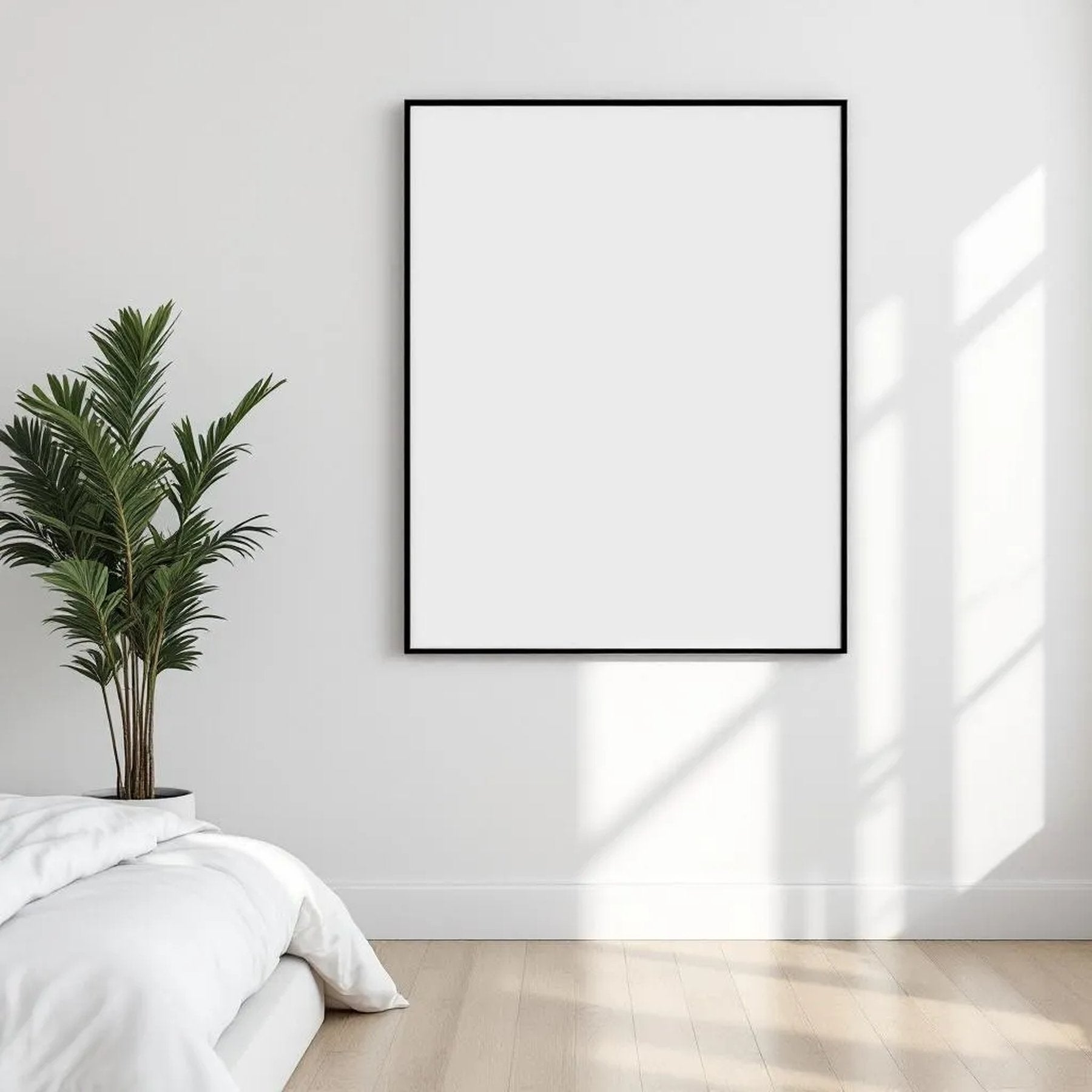 White Bedroom Styled Room Mockup — Plain Square Frame Portrait 2:3 — Perspective View — #01969 | MockupBulk