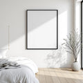 White Bedroom Editorial Room Mockup — Plain Square Frame Square 1:1 — Perspective View — #01972 | MockupBulk