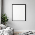 White Bedroom Lifestyle Frame Mockup — Plain Square Frame Portrait 2:3 — Perspective View — #01974 | MockupBulk