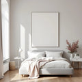 White Bedroom Editorial Room Mockup — Plain Square Frame Portrait 2:3 — Perspective View — #01980 | MockupBulk