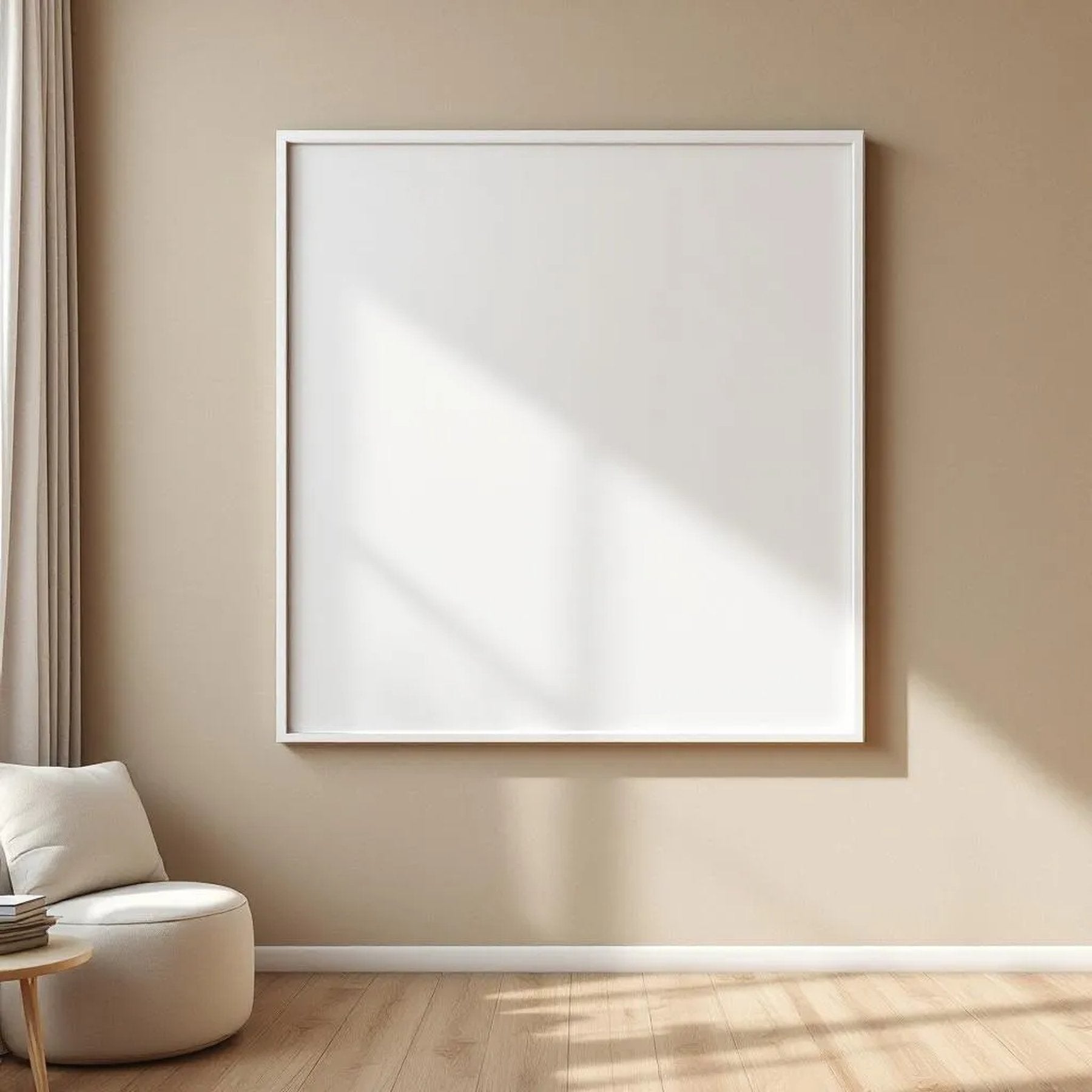 White Bedroom Frame Display Mockup — Plain Square Frame Portrait 2:3 — Perspective View — #01982 | MockupBulk