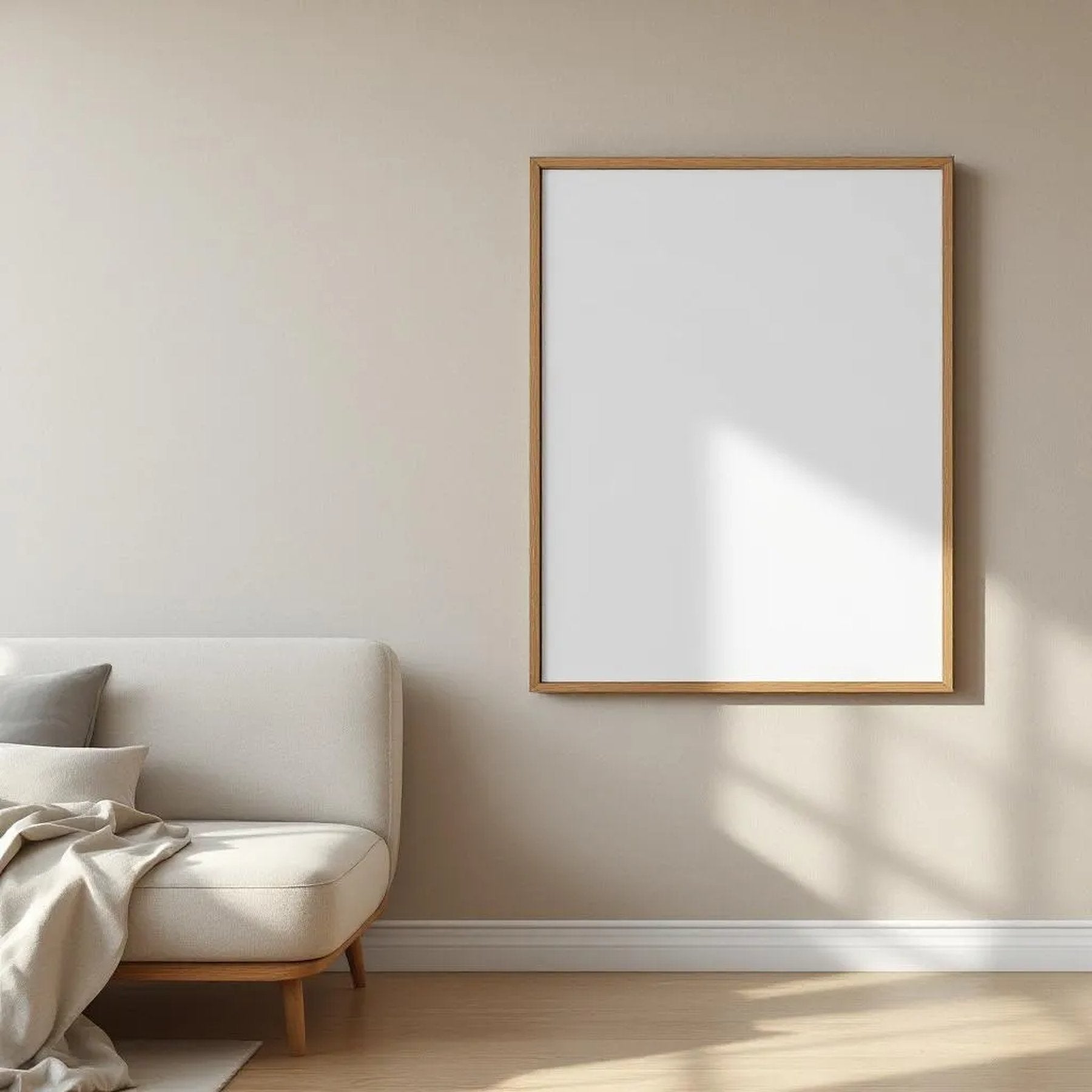 White Bedroom Editorial Room Mockup — Plain Square Frame Portrait 2:3 — Perspective View — #01985 | MockupBulk