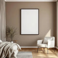 White Bedroom Premium Interior Mockup — Plain Square Frame Portrait 2:3 — Perspective View — #01996 | MockupBulk