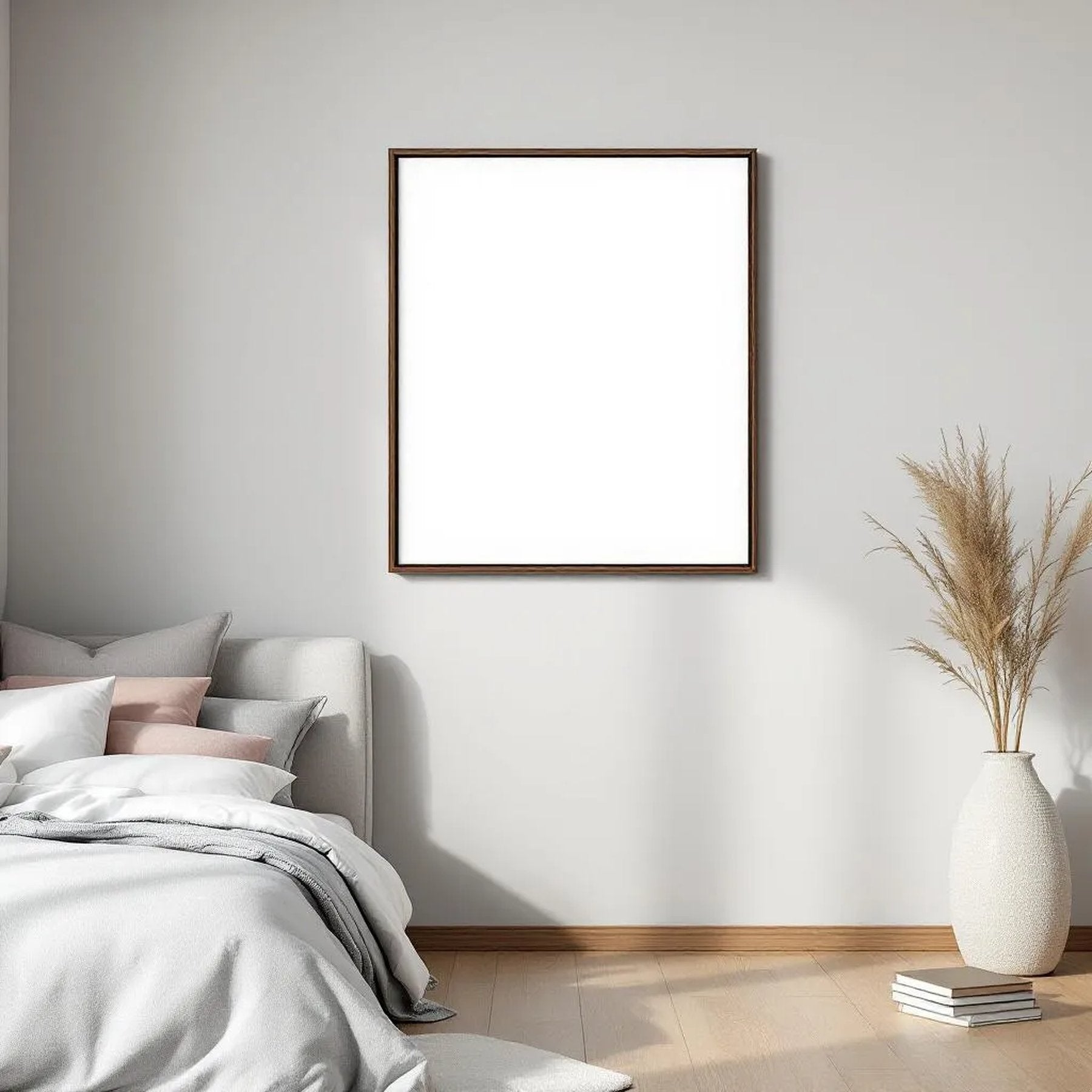 White Bedroom Editorial Room Mockup — Plain Square Frame Portrait 2:3 — Perspective View — #01998 | MockupBulk