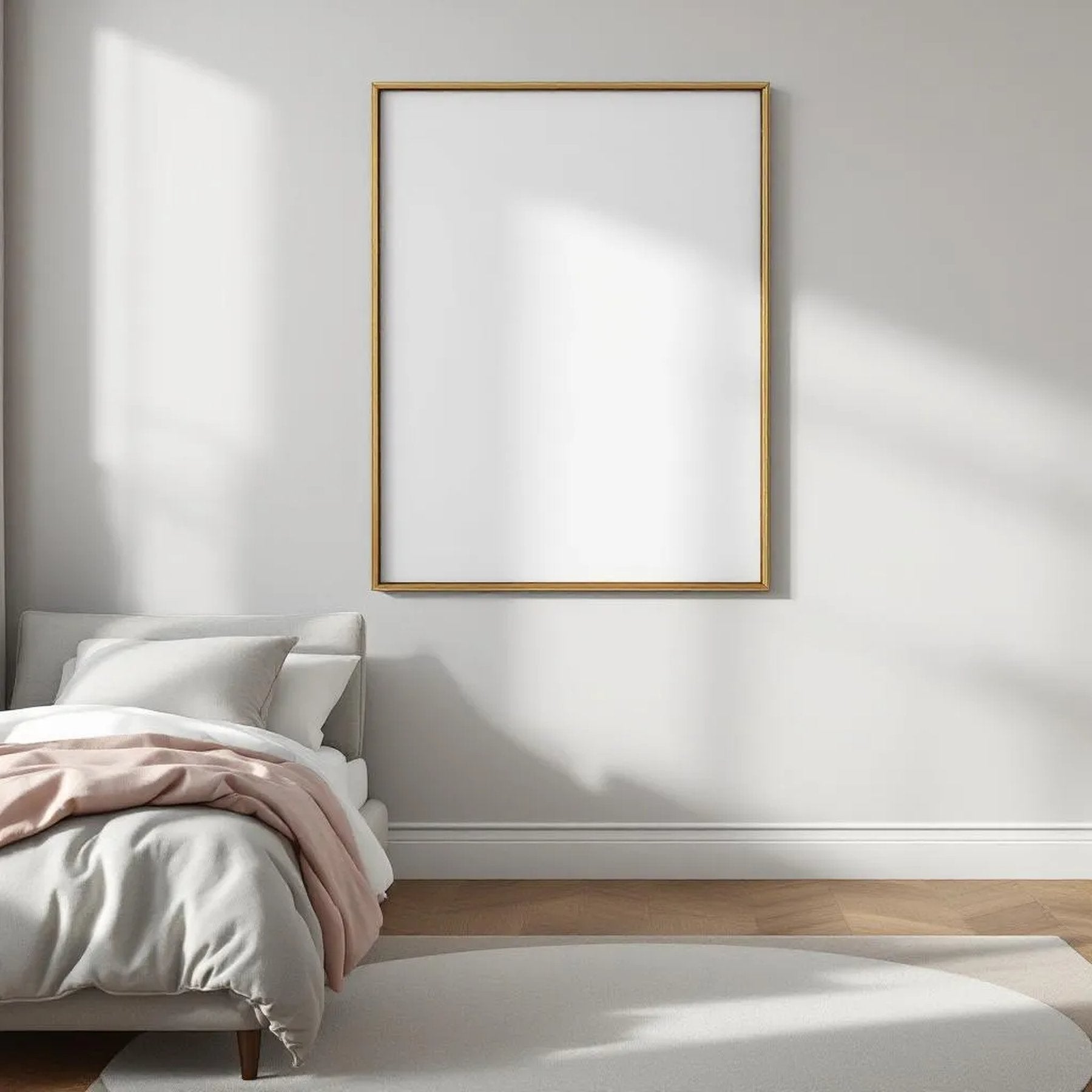 White Bedroom Styled Room Mockup — Plain Square Frame Portrait 2:3 — Perspective View — #02001 | MockupBulk