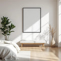 White Bedroom Editorial Room Mockup — Plain Square Frame Square 1:1 — Perspective View — #03367 | MockupBulk