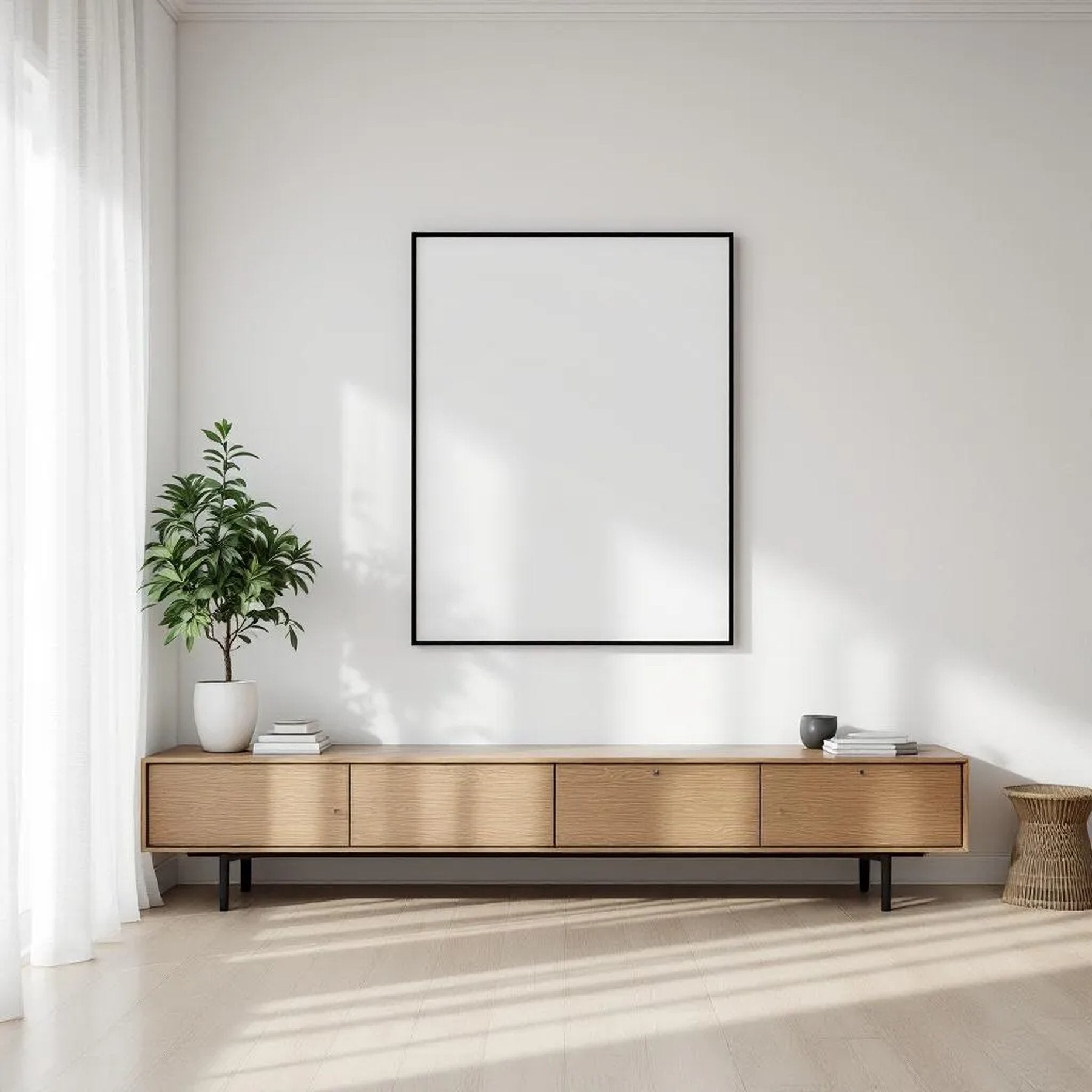 White Bedroom Premium Interior Mockup — Plain Square Frame Portrait 2:3 — Perspective View — #03370 | MockupBulk