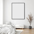 White Bedroom Wall Art Mockup — Plain Square Frame Square 1:1 — Perspective View — #03373 | MockupBulk