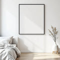 White Bedroom Lifestyle Frame Mockup — Plain Square Frame Square 1:1 — Perspective View — #03379 | MockupBulk