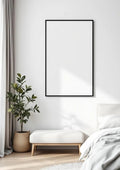 White Bedroom Interior Frame Mockup — Matte Black Frame Portrait 2:3 — Perspective View — #03381 | MockupBulk