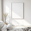 White Bedroom Professional Frame Mockup — Plain Square Frame Square 1:1 — Perspective View — #03382 | MockupBulk