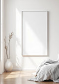 White Bedroom Professional Frame Mockup — White Frame Portrait 2:3 — Perspective View — #03396 | MockupBulk